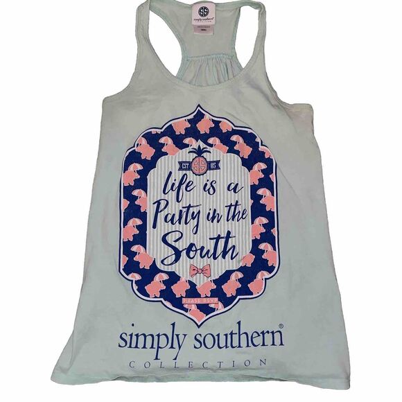 Simply Southern Life Is A Party In The South Small Green Tank Top - Picture 1 of 3